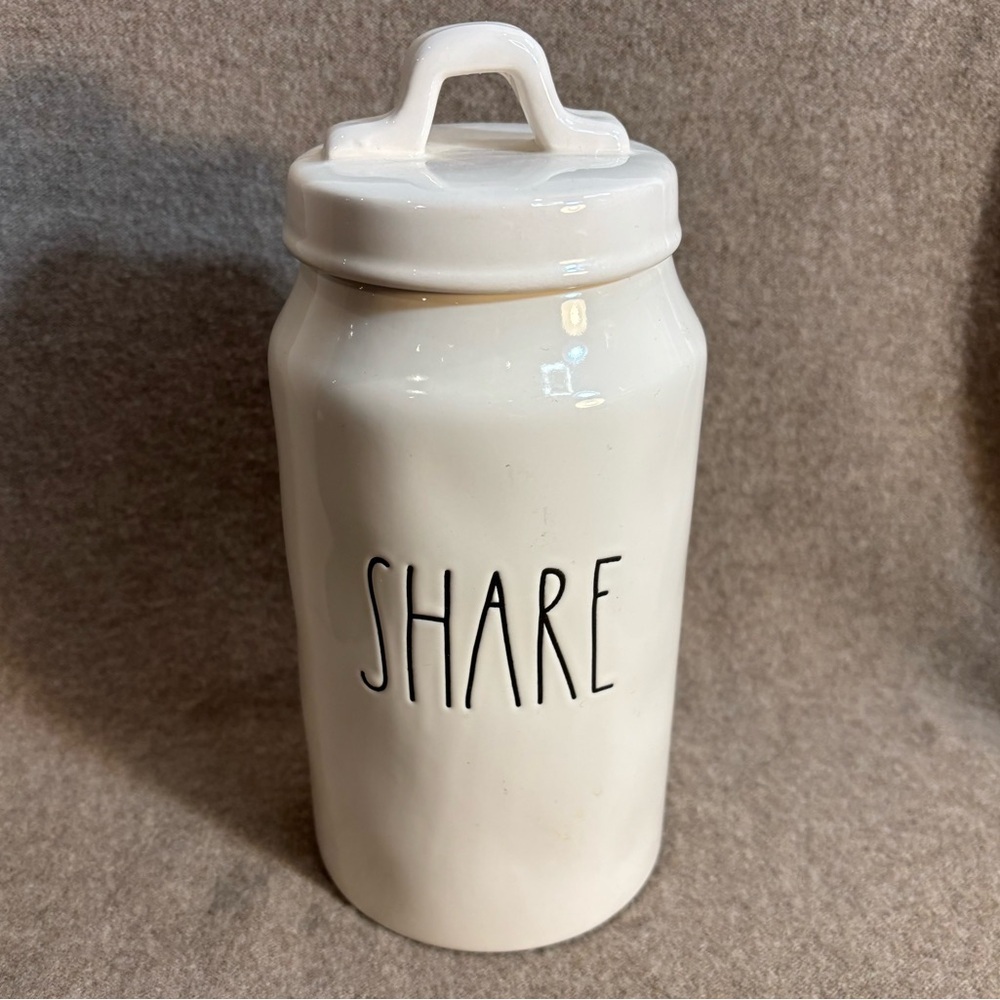 RAE DUNN SHARE White Ceramic Jar Container with Lid